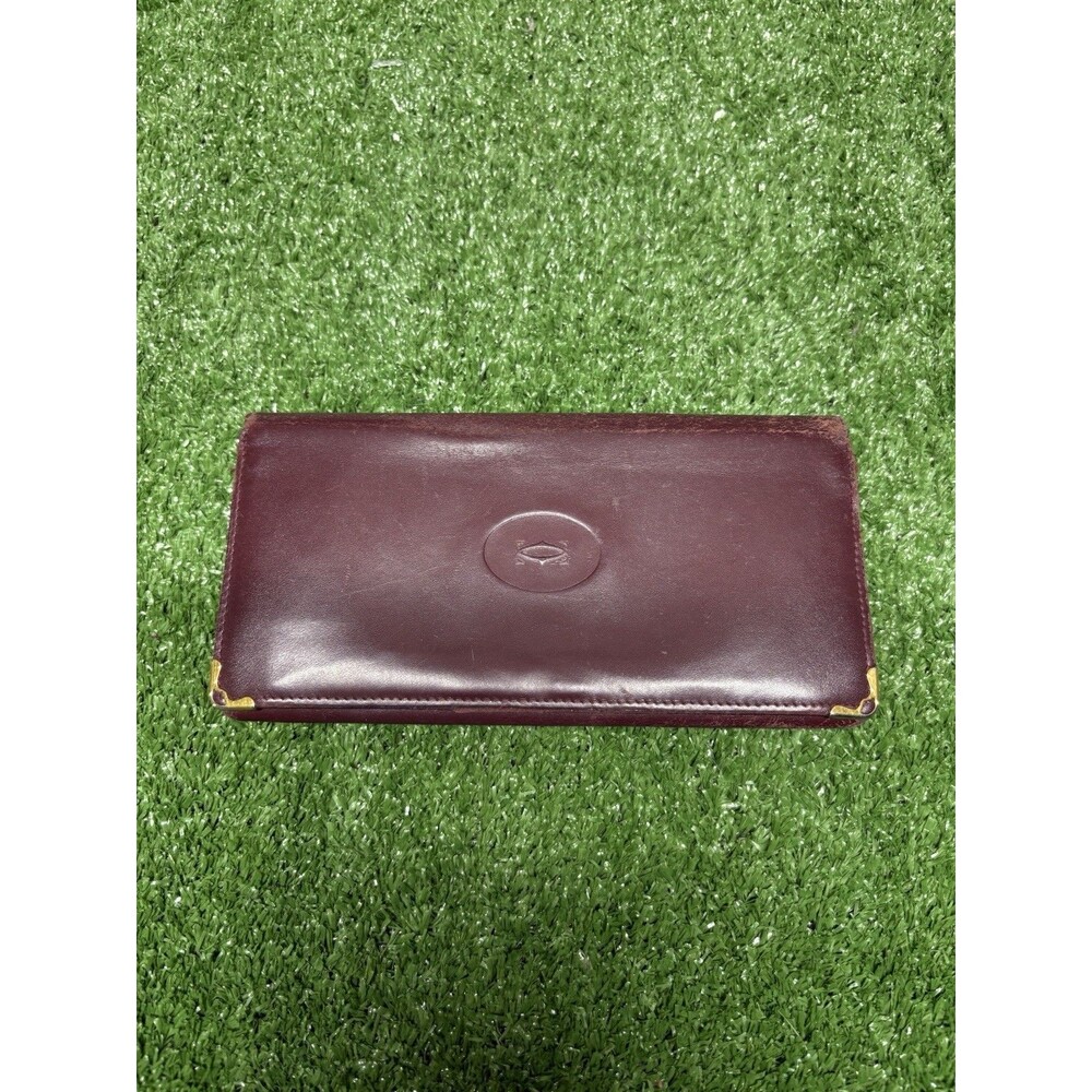 Cartier Vintage embossed leather long wallet bifold France burgundy red